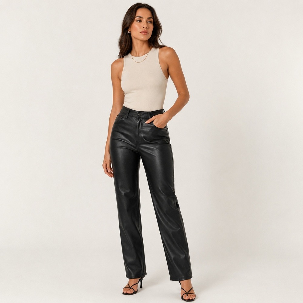 Wilfred Aritzia Melina Black Vegan Leather High Waisted Straight Leg Pants 4